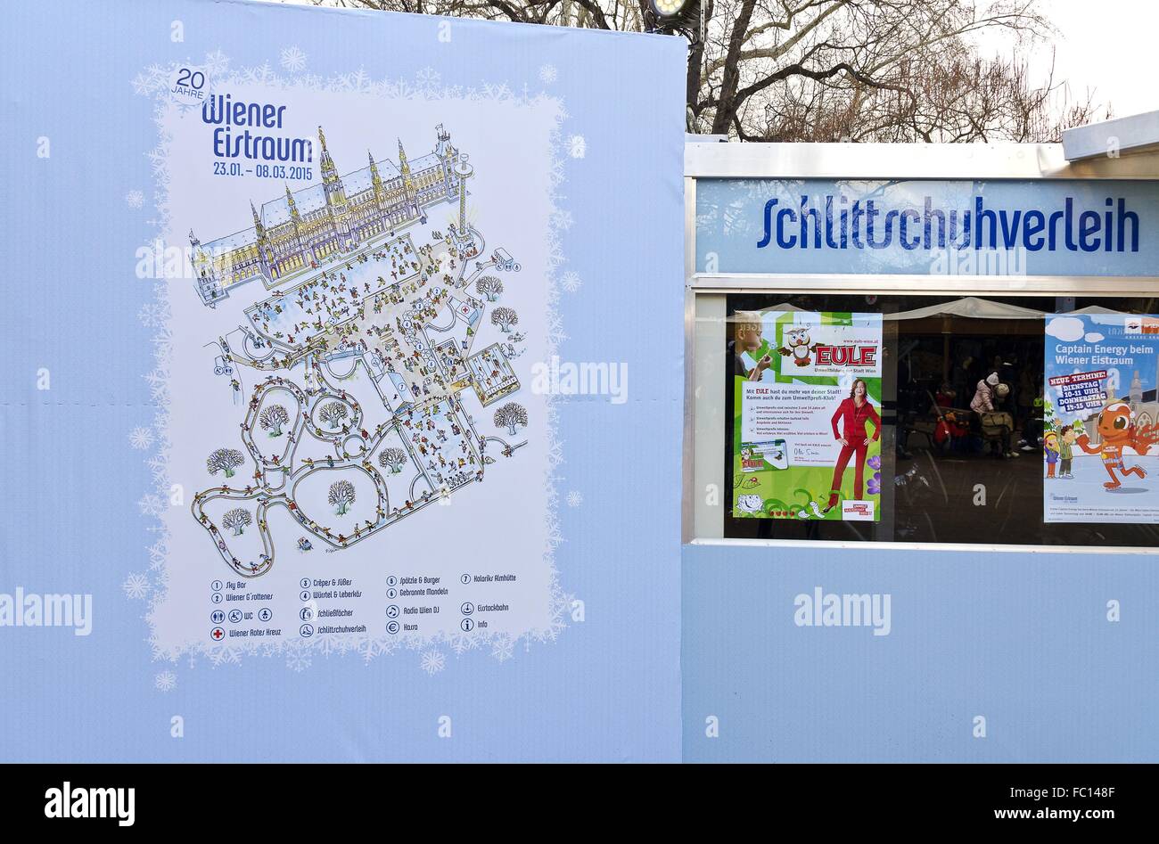 information board and skate rental in Vienna Stock Photo