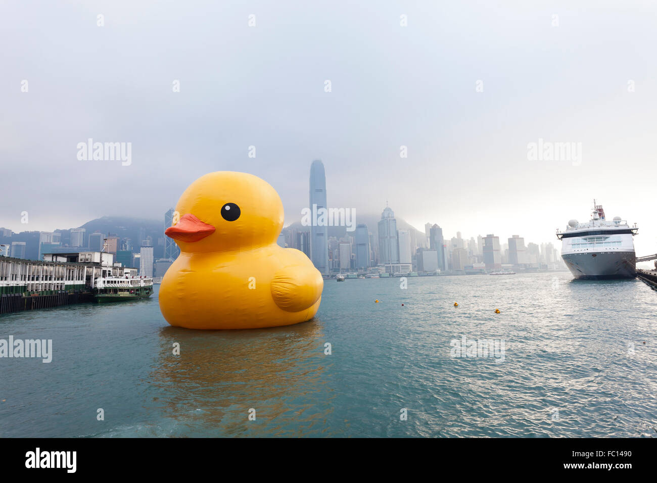 HONG KONG MAY 6 Giant Rubber Duck floating in Victoria Harbor on May