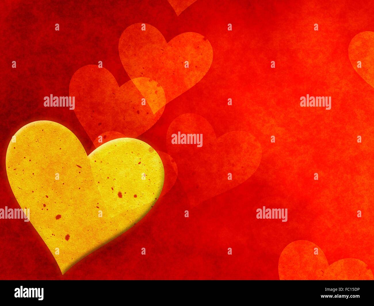 golden heart on red background Stock Photo