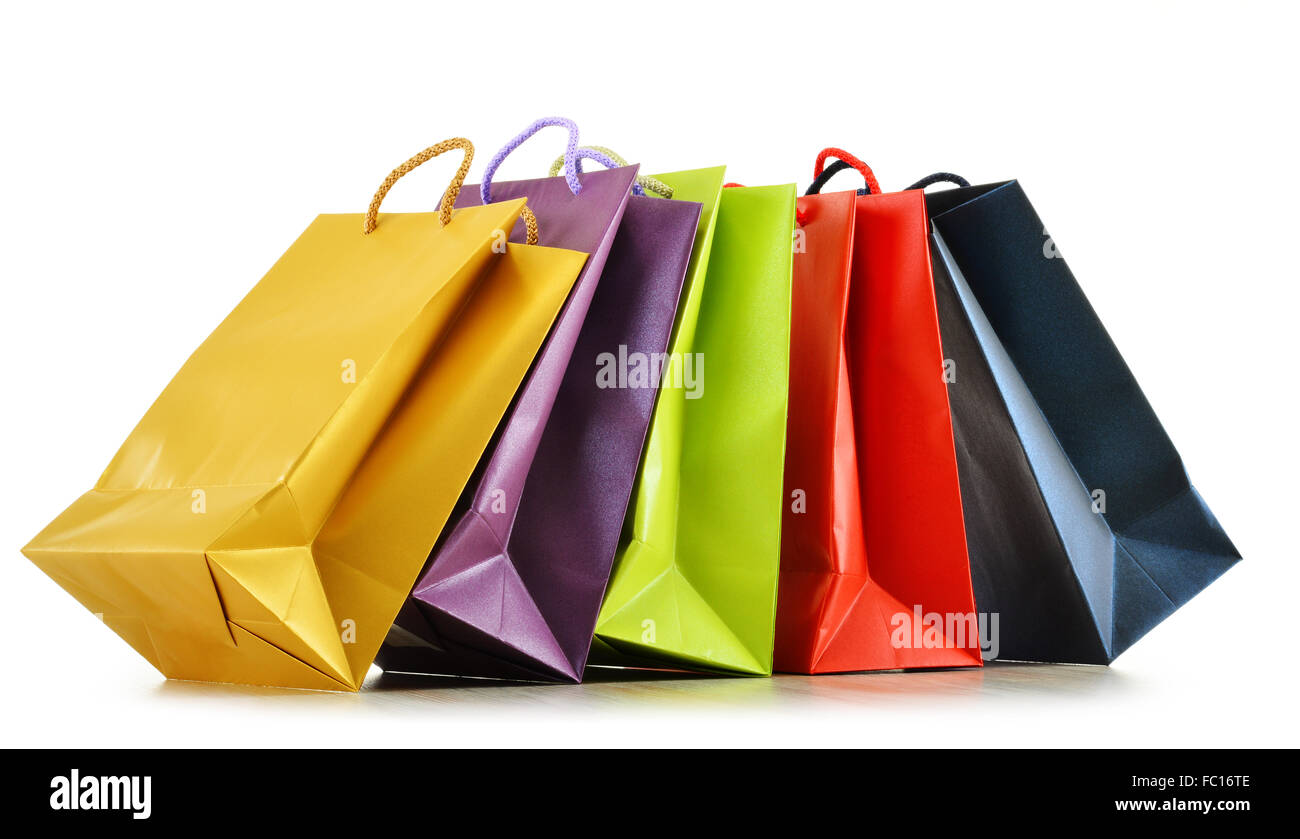 Colorful paper shopping bags isolated on white background Stock Photo ...
