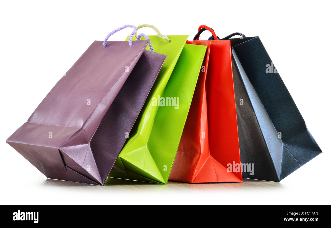 Colorful paper shopping bags isolated on white background Stock Photo ...