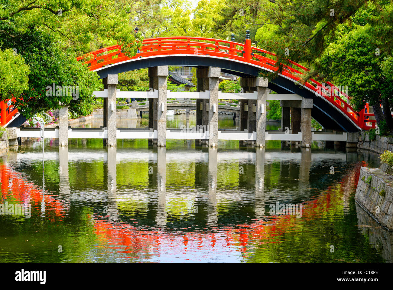 Osaka, Japan at the Taiko Drum Bridge of Sumiyoshi Taisha Grand Shrine. Stock Photo