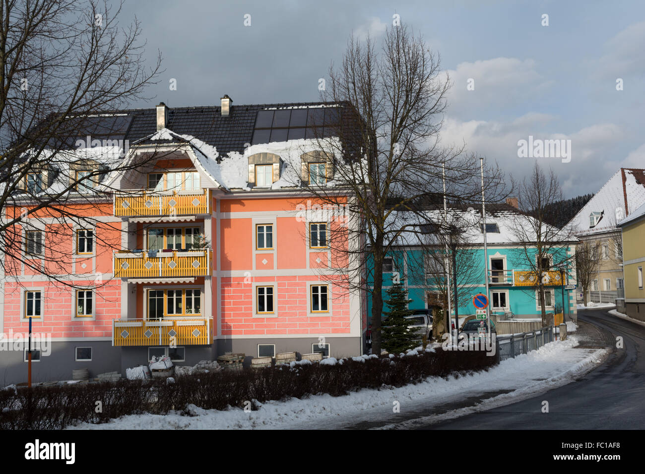 shining facades of houses Stock Photo