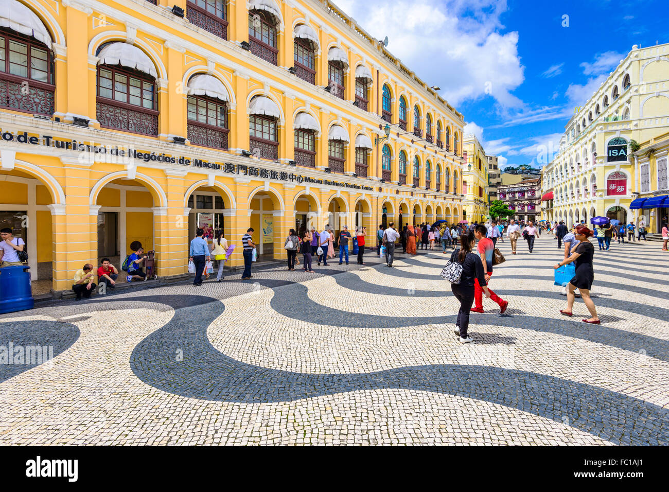 People enjoy Senado Square in Macau, China. Stock Photo