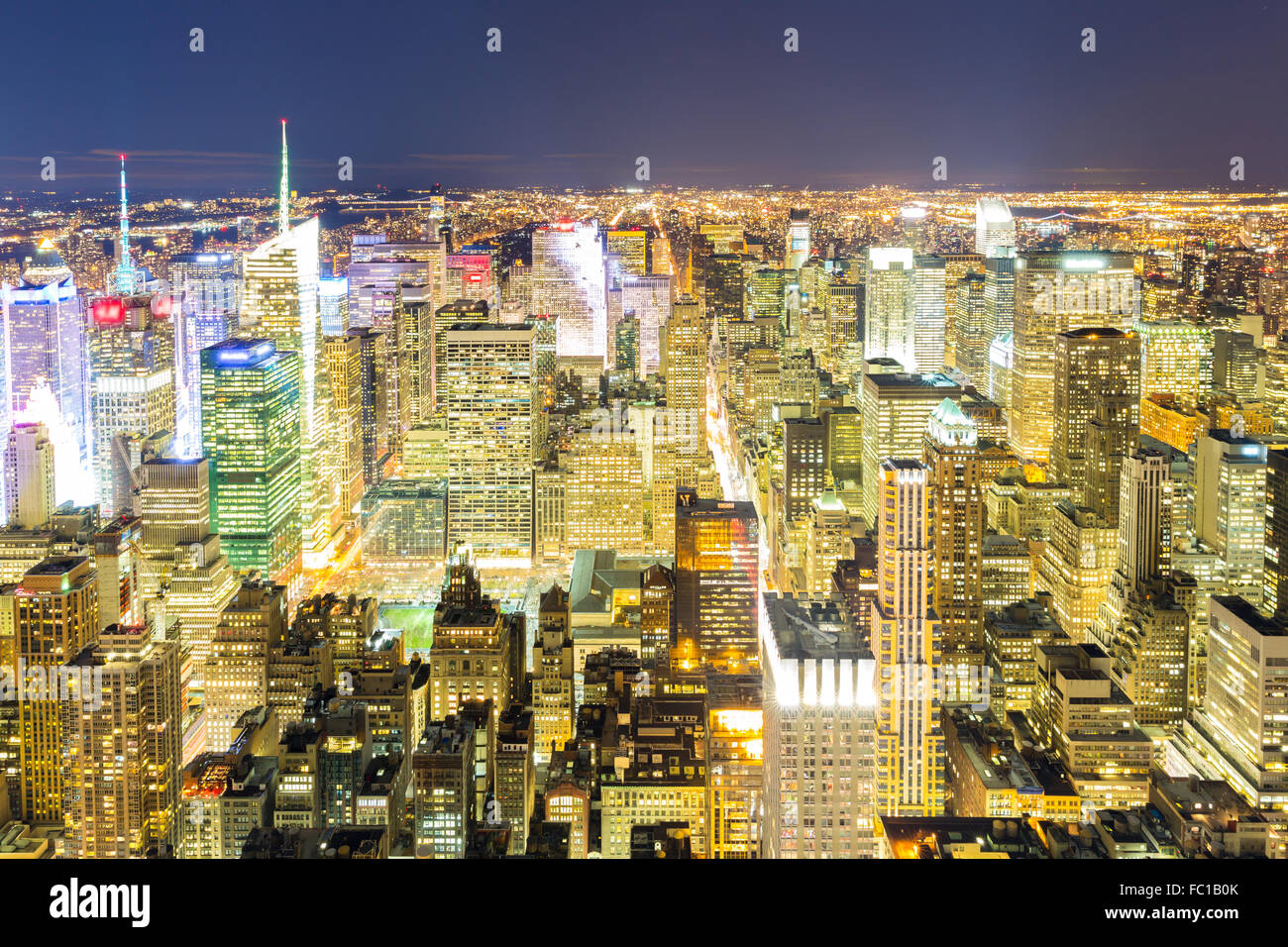 Aerial New York City night Stock Photo - Alamy