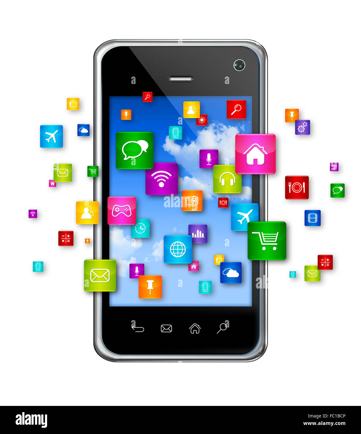 Mobile Phone and flying apps icons Stock Photo Alamy