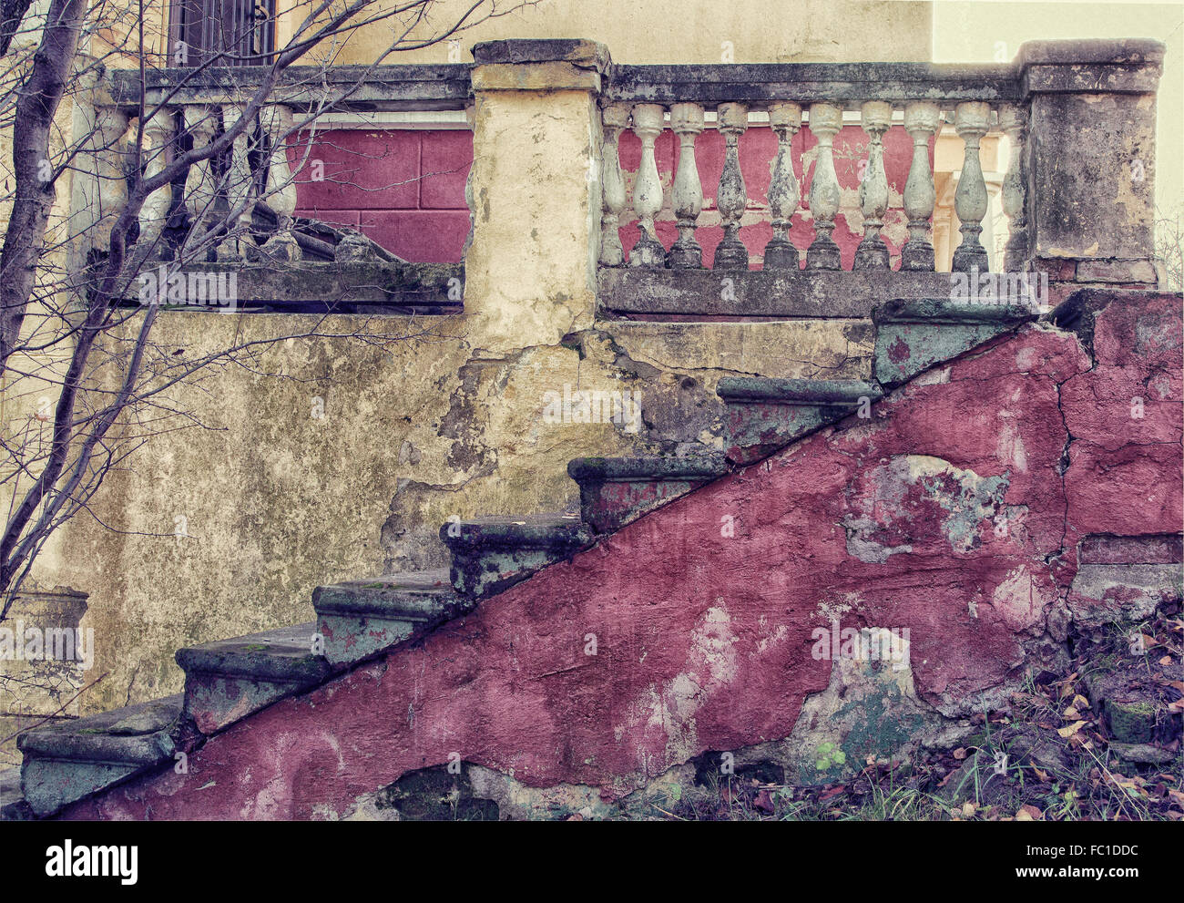 old staircase, a stylized photo by vintage Stock Photo
