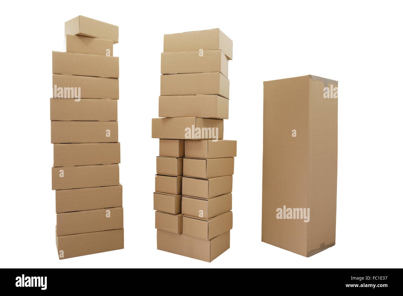 Three stacks of cardboard Stock Photo