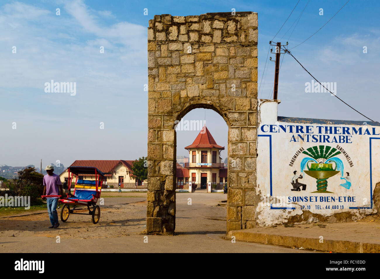 National 7, Antsirabe,the thermal spa building,Madagascar Stock Photo