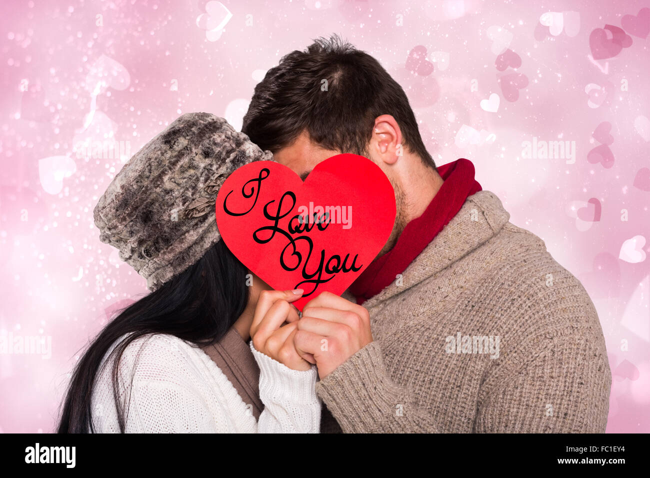 Valentine stylish card pink heart couple kissing love hi-res stock ...