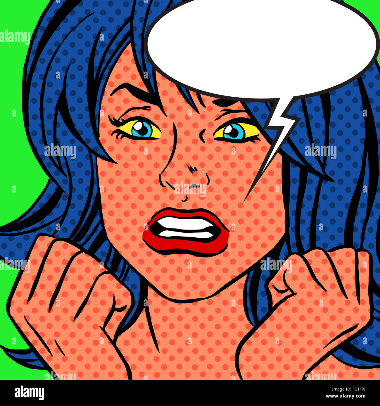 Pop art angry vintage woman comic bubble Stock Photo