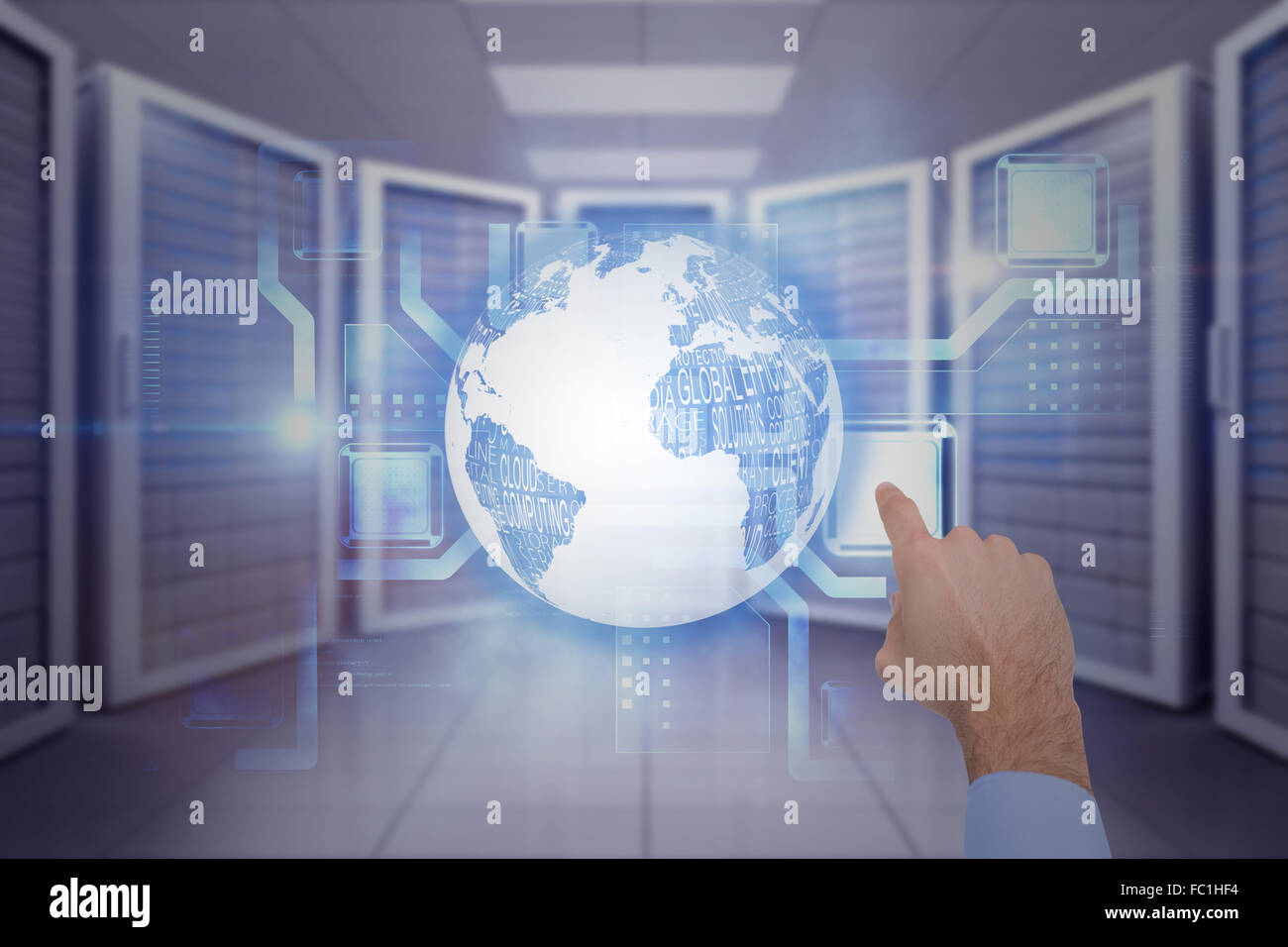 Composite image of businessman hand pointing something Stock Photo