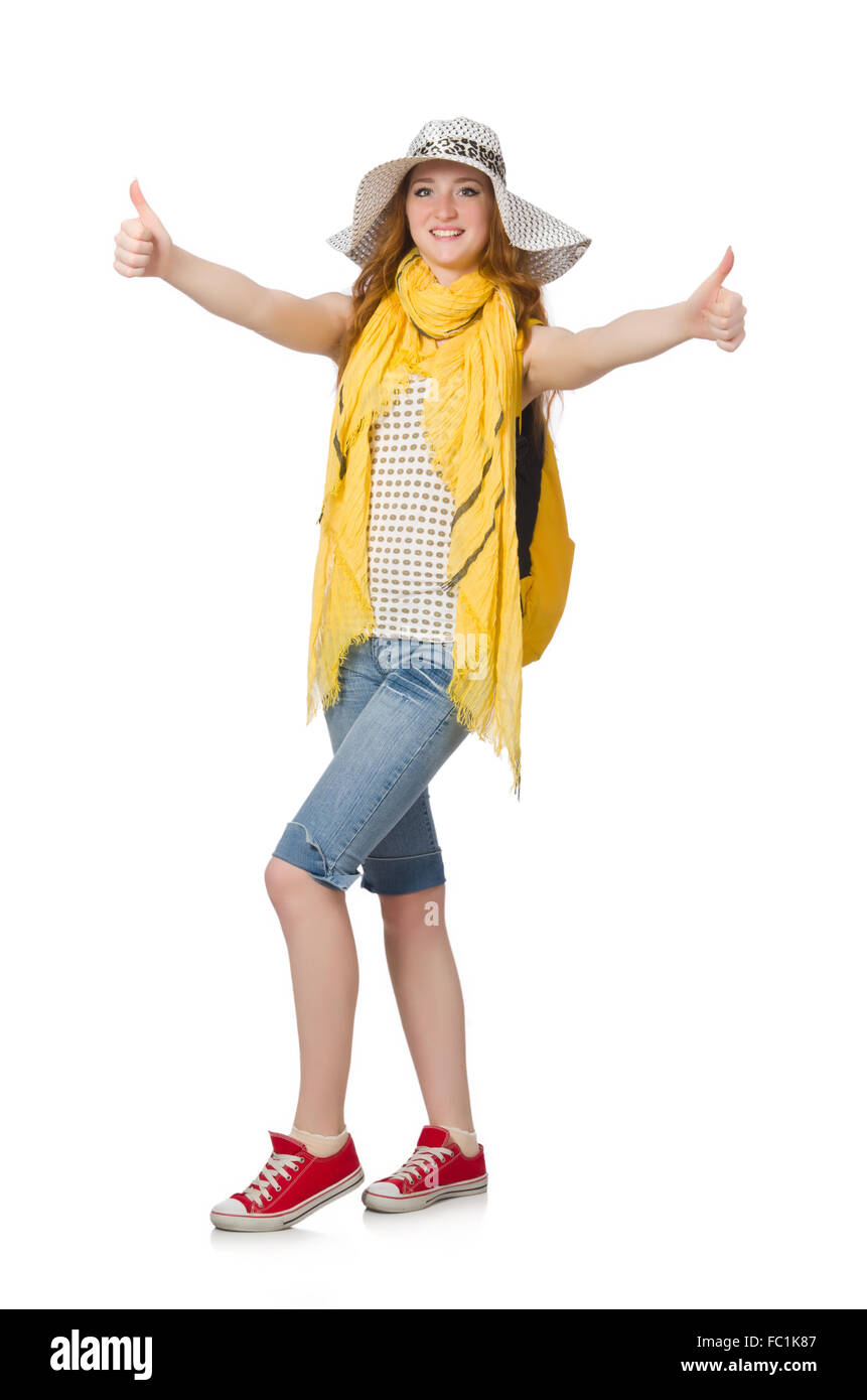 Young student with backpack isolated on white Stock Photo - Alamy