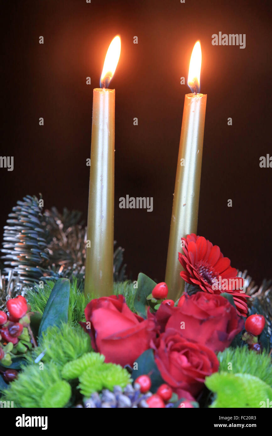 Candles on a wreath Stock Photo Alamy
