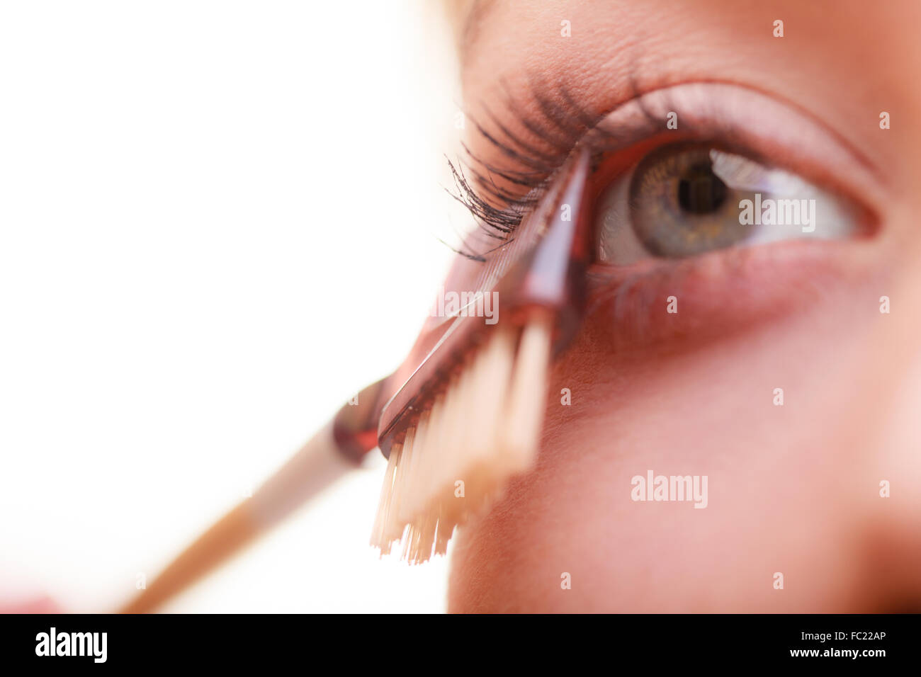 Closeup part of woman face eye makeup detail. Stock Photo