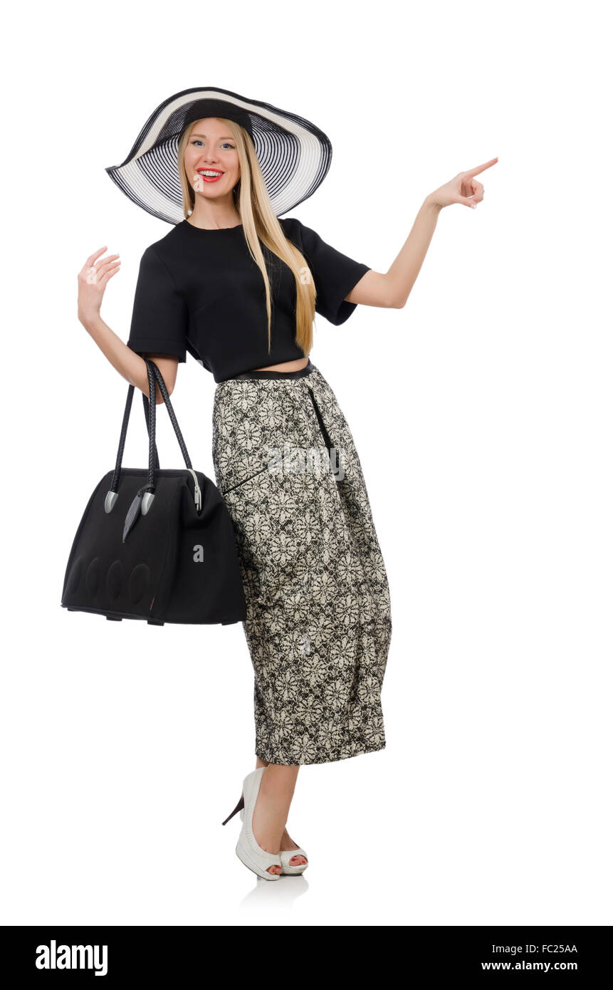 Pretty woman in long skirt isolated on white Stock Photo - Alamy