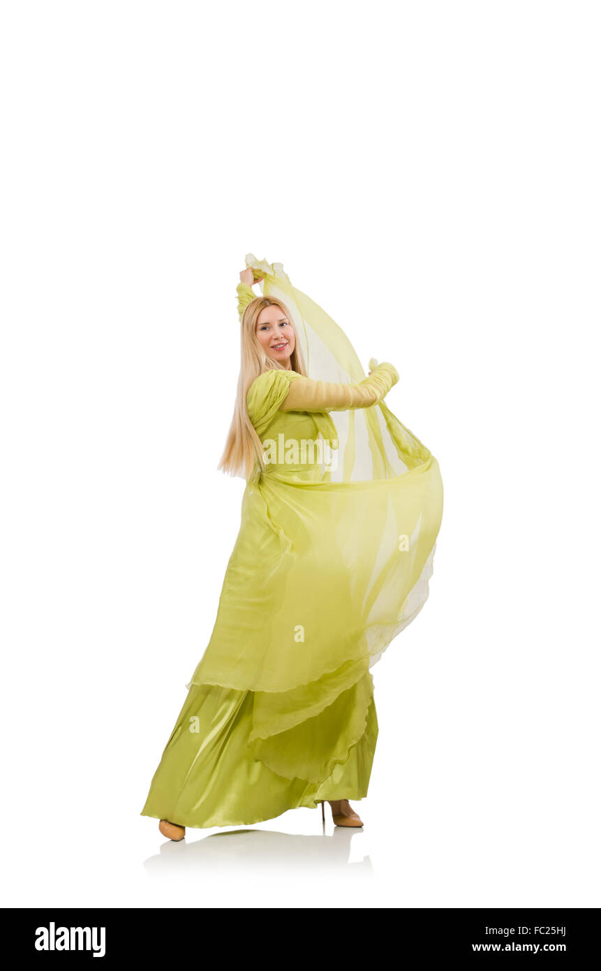 Pretty girl in elegant green dress isolated on white Stock Photo - Alamy