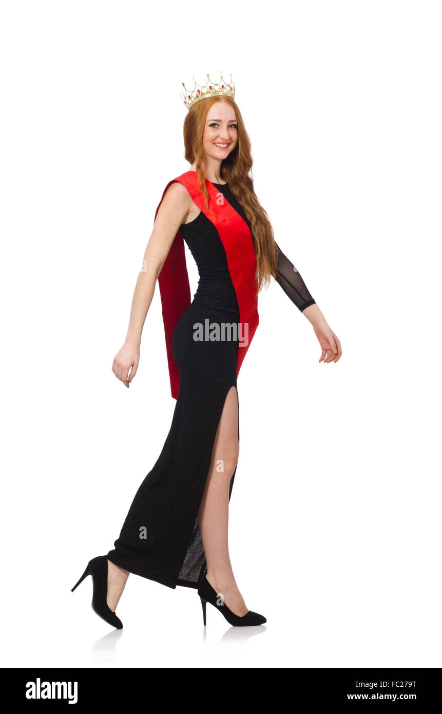 Young lady in elegant black dress isolated on white Stock Photo - Alamy