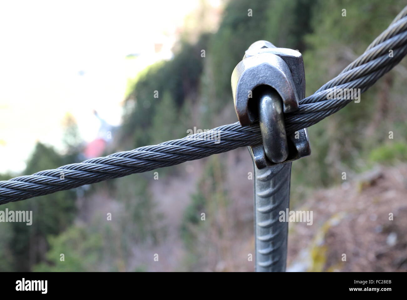 stainless steel turnbuckle hook and steel wire cable rope connection ties  and connections concept. bracing and securing concept. Stock Photo