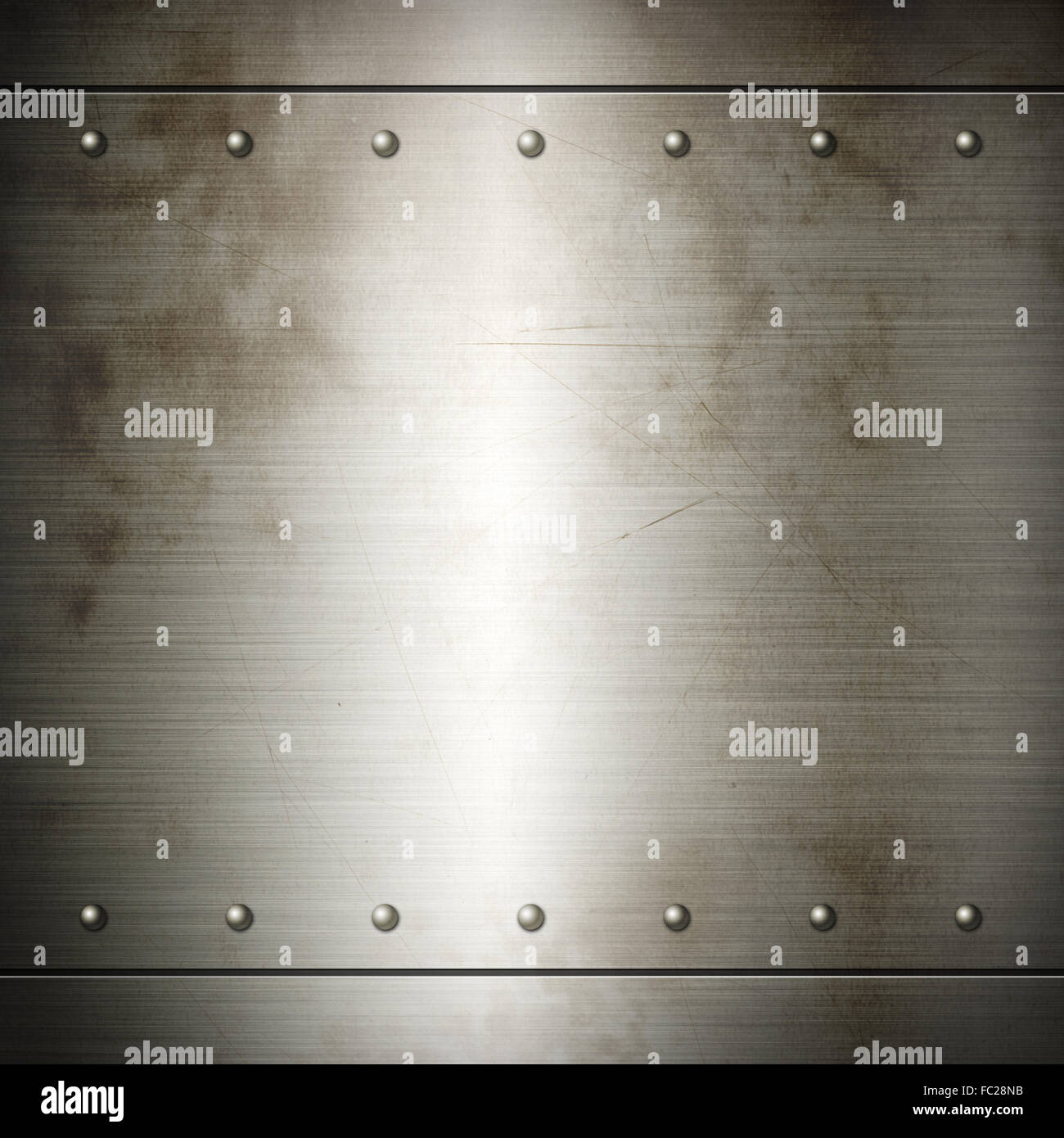 Old steel riveted brushed plate texture Stock Photo