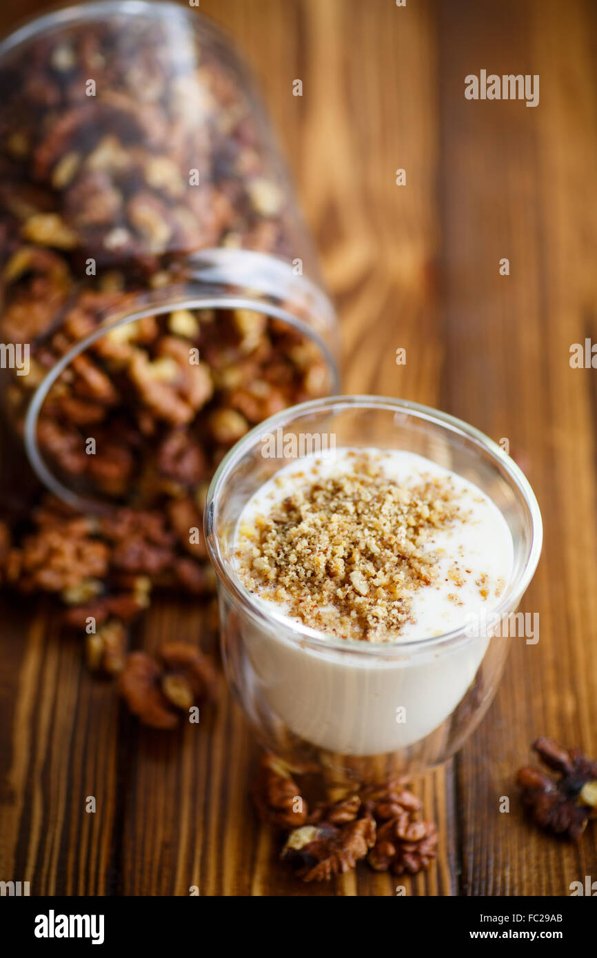 Natural fresh yogurt with nuts Stock Photo Alamy