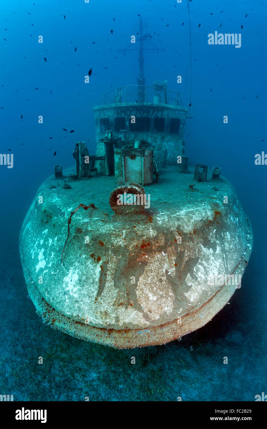 Shipwreck Constandis, sunk for divers, underwater reserve Dasoudi, Limassol, Mediterranean, Cyprus Stock Photo