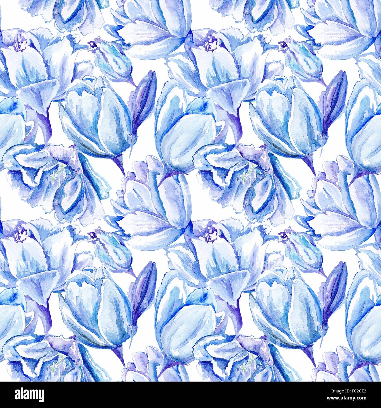 Seamless passion floral background with indigo flowers for bedroom textile and wallpaper design, wedding cards and invitations Stock Photo