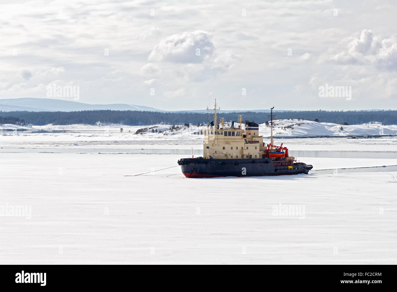 Icebreaker in the White Sea, Russia Stock Photo