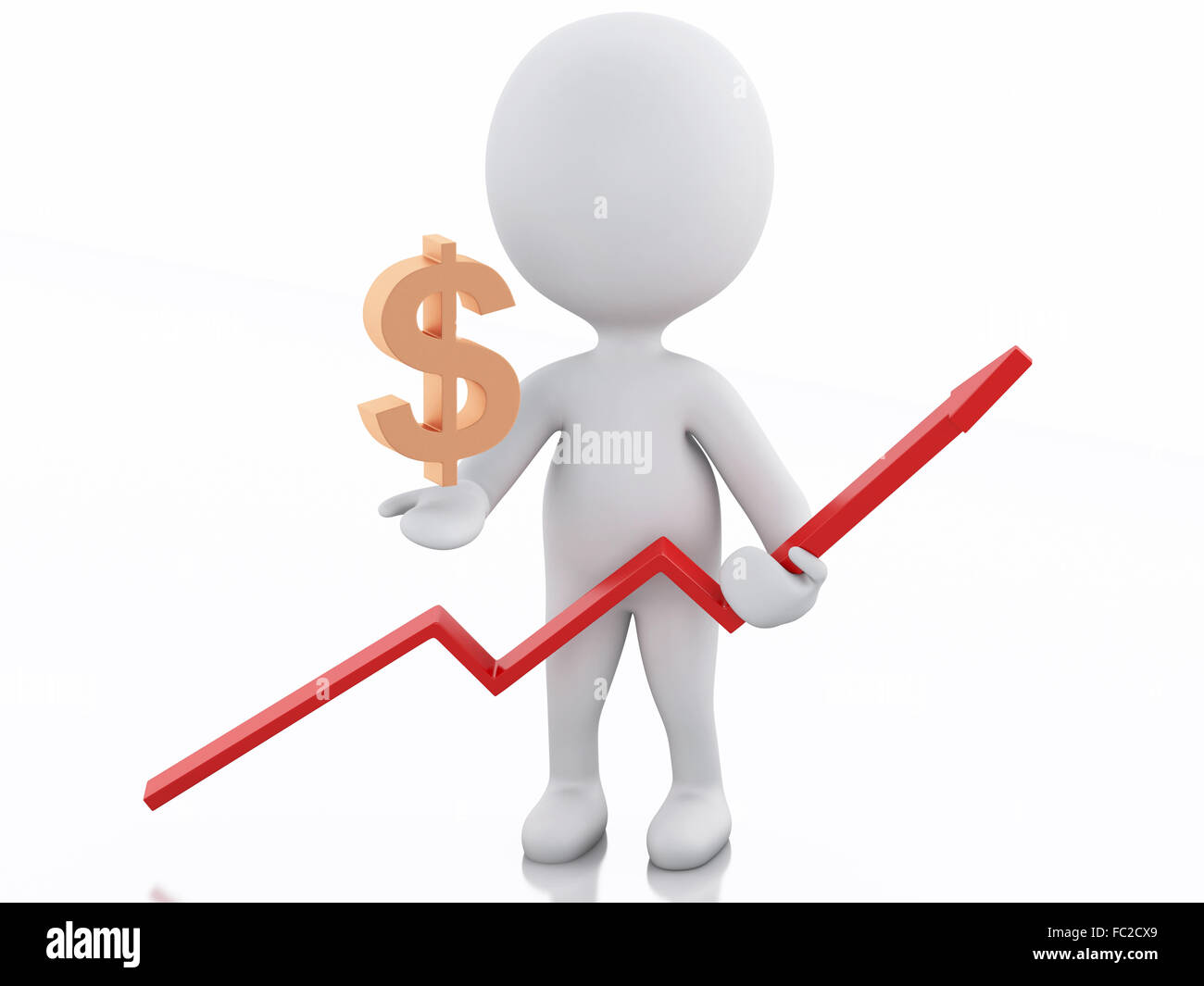 3d white people holding a red up arrow with dollar Stock Photo