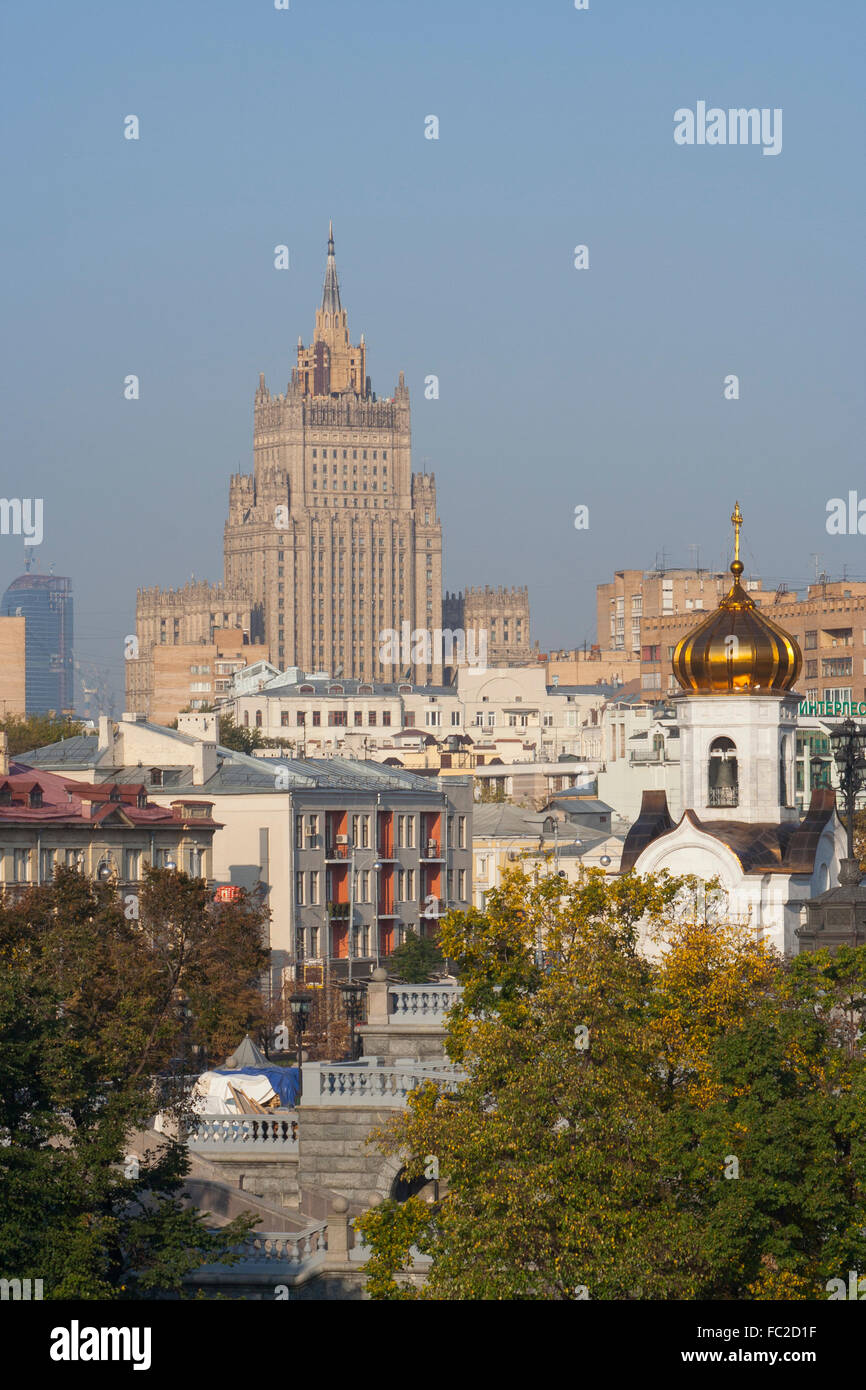 View towards the Foreign Ministry, one of Stalin's Seven Sisters, Moscow, Russia Stock Photo