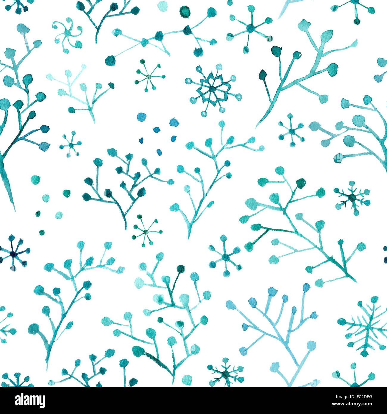 Seamless winter background with cute watercolor ornaments Stock Photo ...