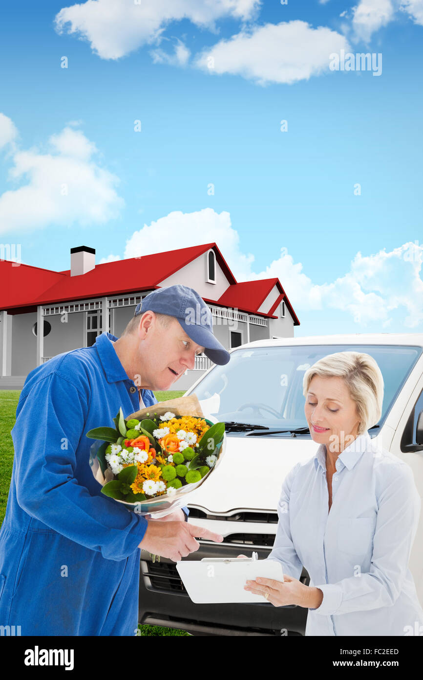 Smiling delivery man pointing van hi-res stock photography and images ...