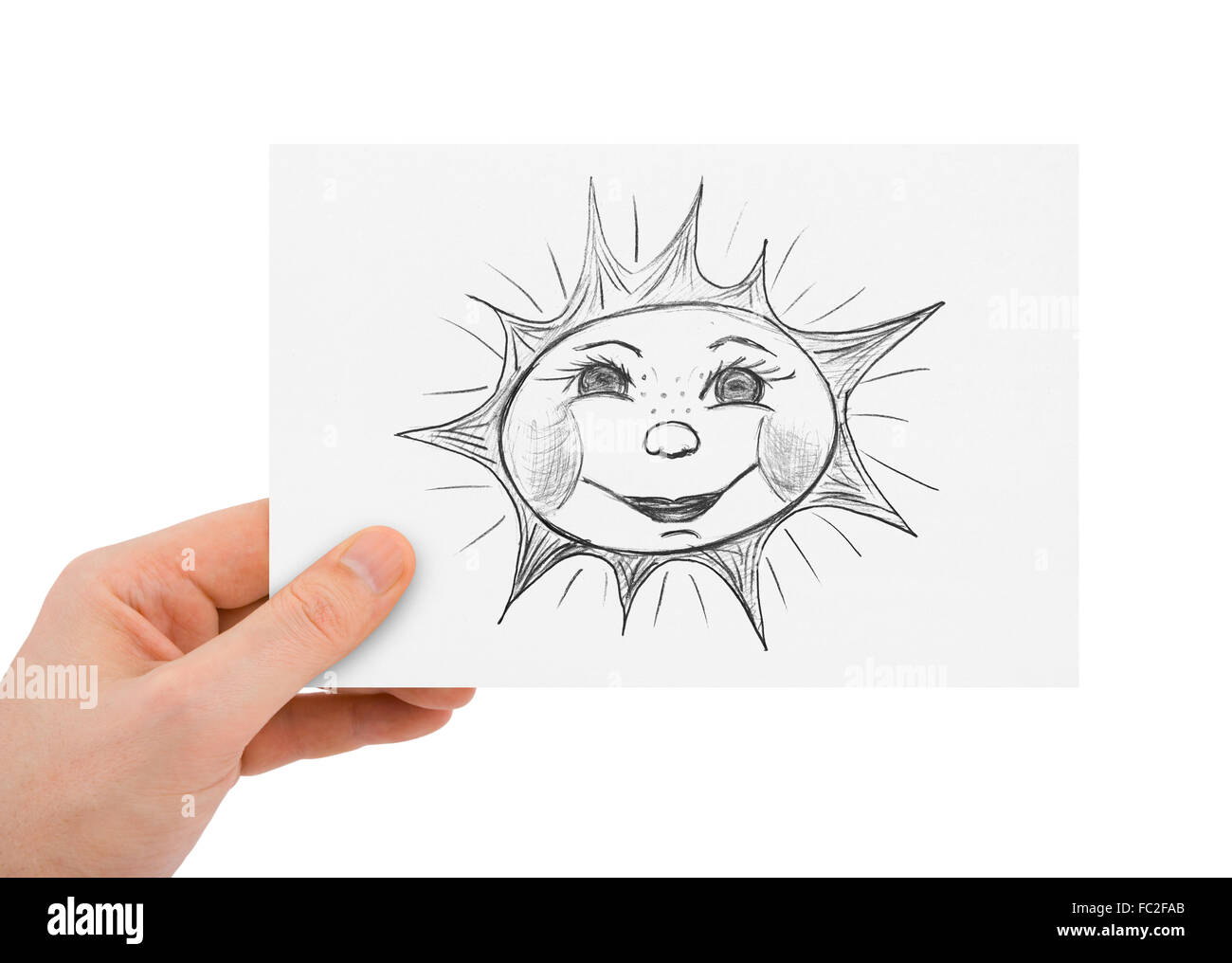 Hand with drawing sun Stock Photo