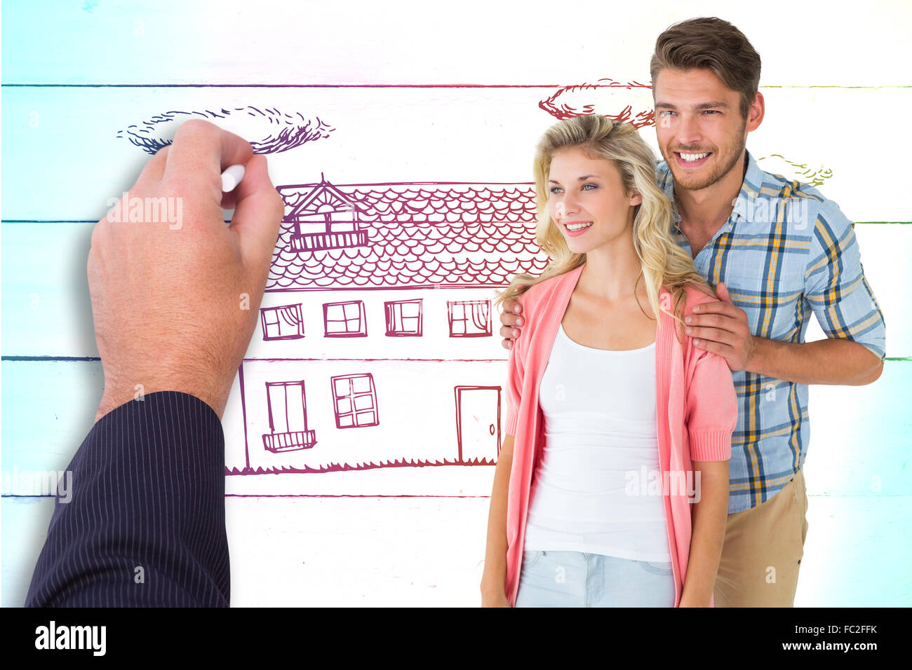 Composite image of attractive young couple smiling together Stock Photo ...