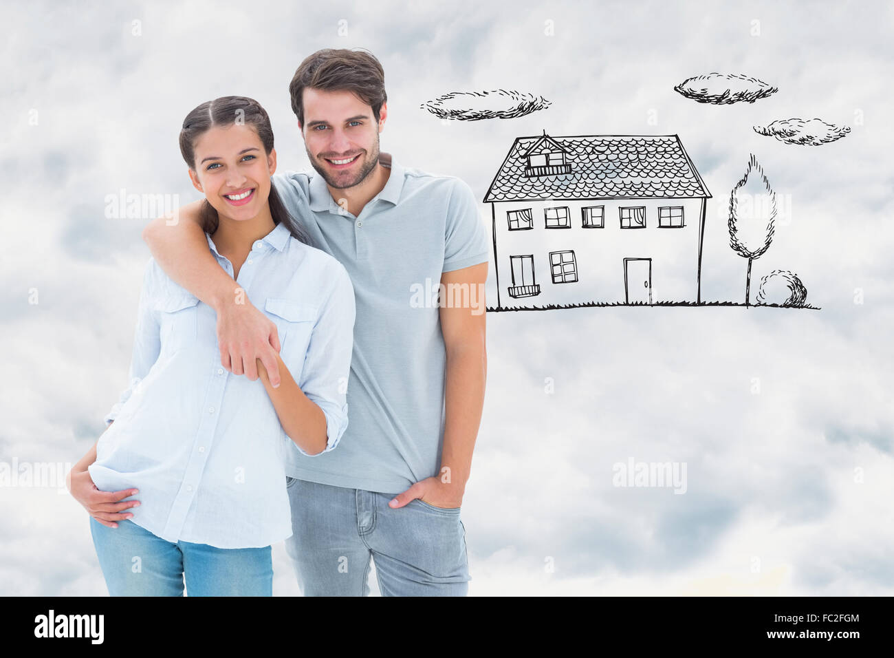Composite image of cute couple smiling at camera Stock Photo - Alamy