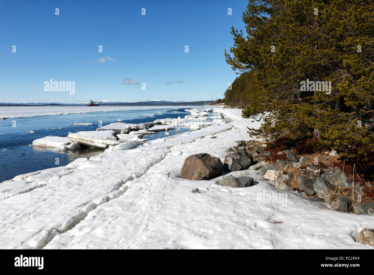 Sea ice is destroyed in the spring Stock Photo
