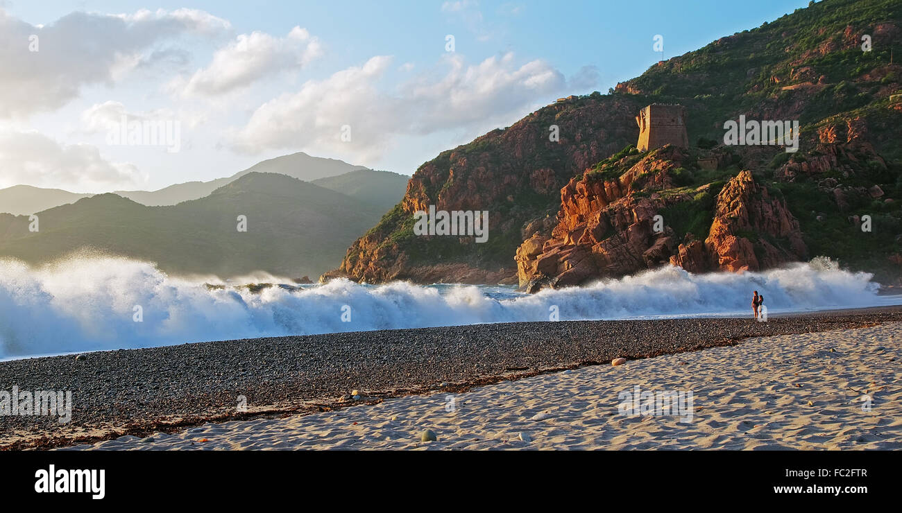 Breakers at the beach of Porto - Corsica Stock Photo