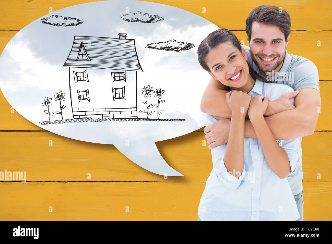 Composite image of cute couple smiling at camera Stock Photo - Alamy