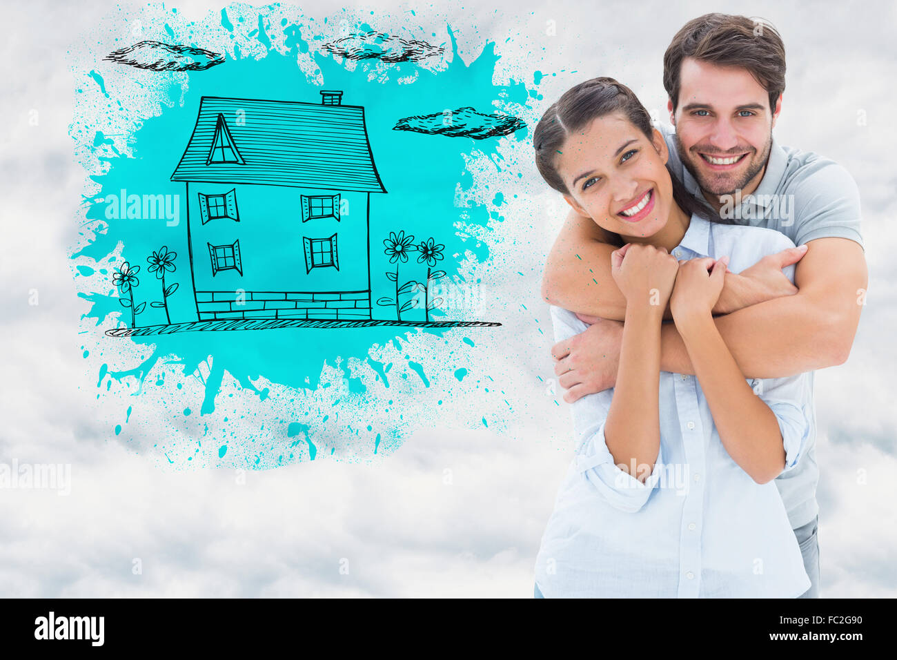 Composite image of cute couple smiling at camera Stock Photo - Alamy