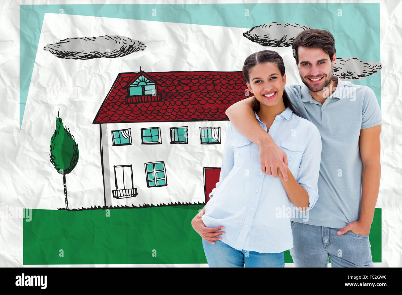Composite image of cute couple smiling at camera Stock Photo - Alamy