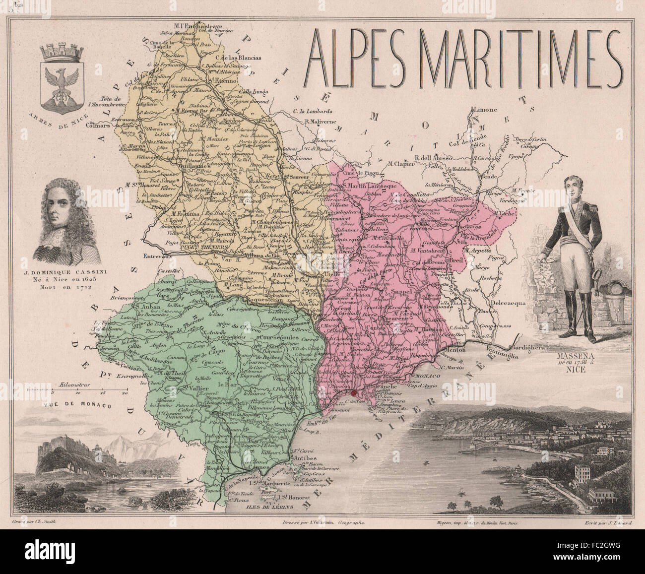 ALPES-MARITIMES. Département. Nice Monaco. Massena. Cassini. VUILLEMIN, 1879 map Stock Photo