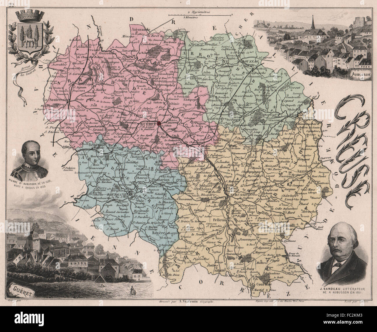 CREUSE. Département. Guéret. Aubusson. Sandeau. d'Aubusson. VUILLEMIN, 1879 map Stock Photo