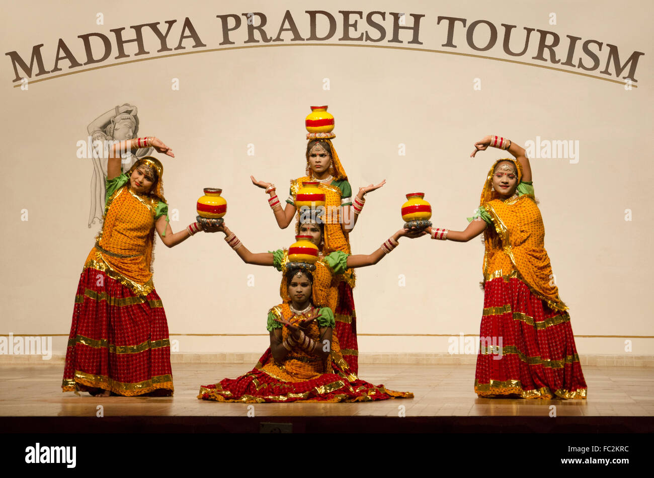 Performers at folk dance show. Khajuraho. Madhya Pradesh. India Stock