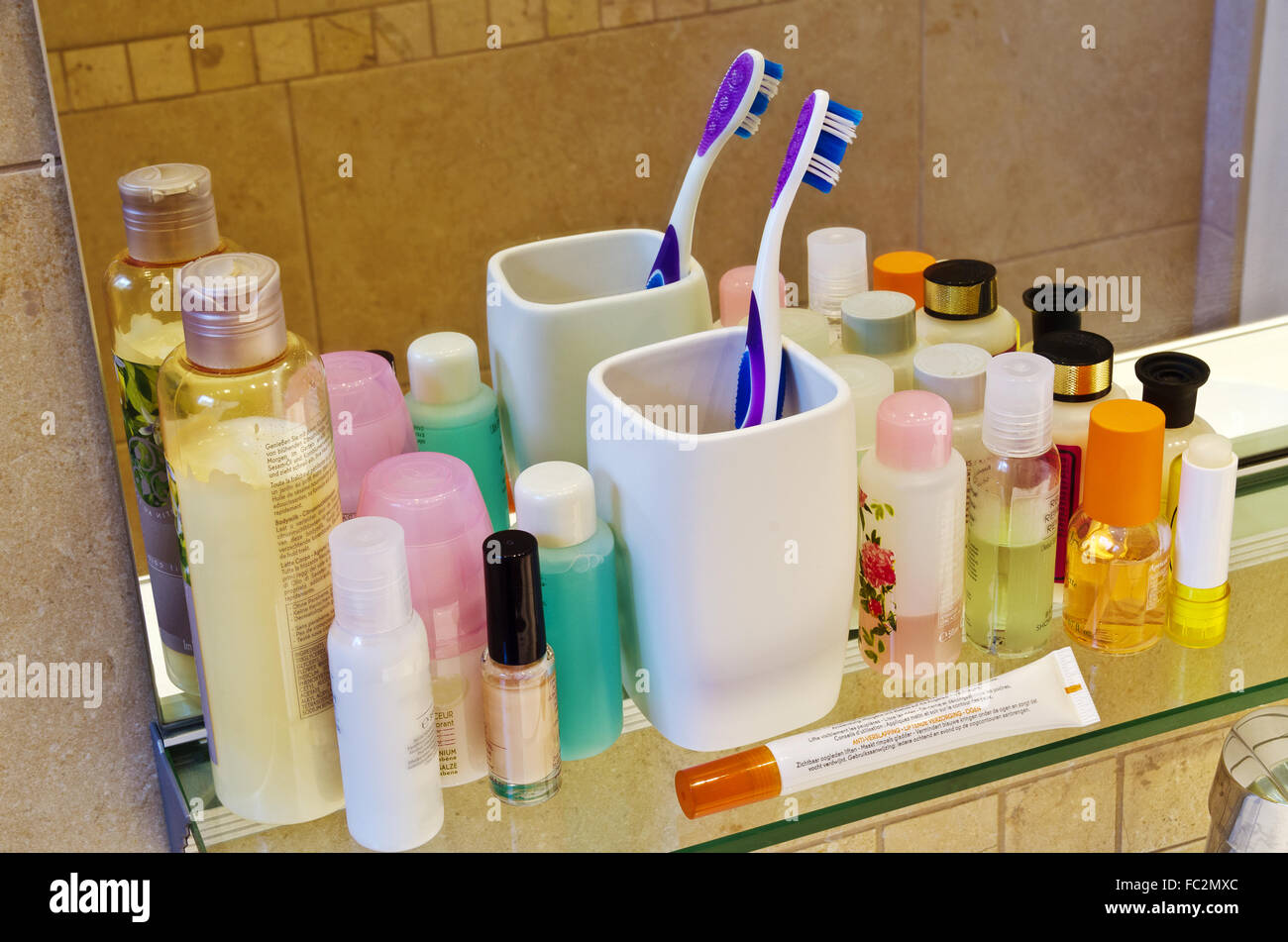 personal care products on a shelf Stock Photo