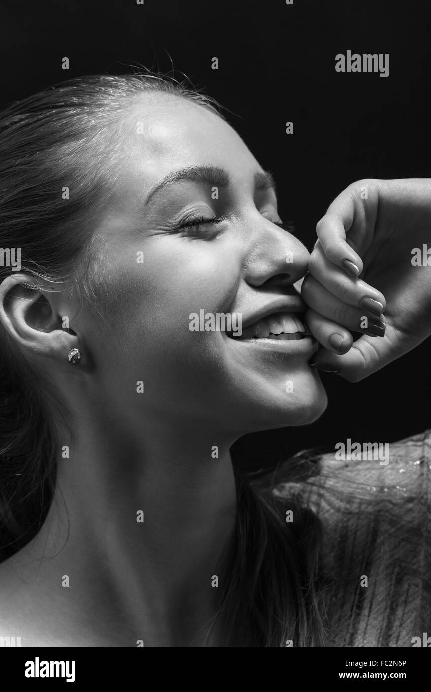 Laughing woman face fun Black and White Stock Photos & Images - Alamy
