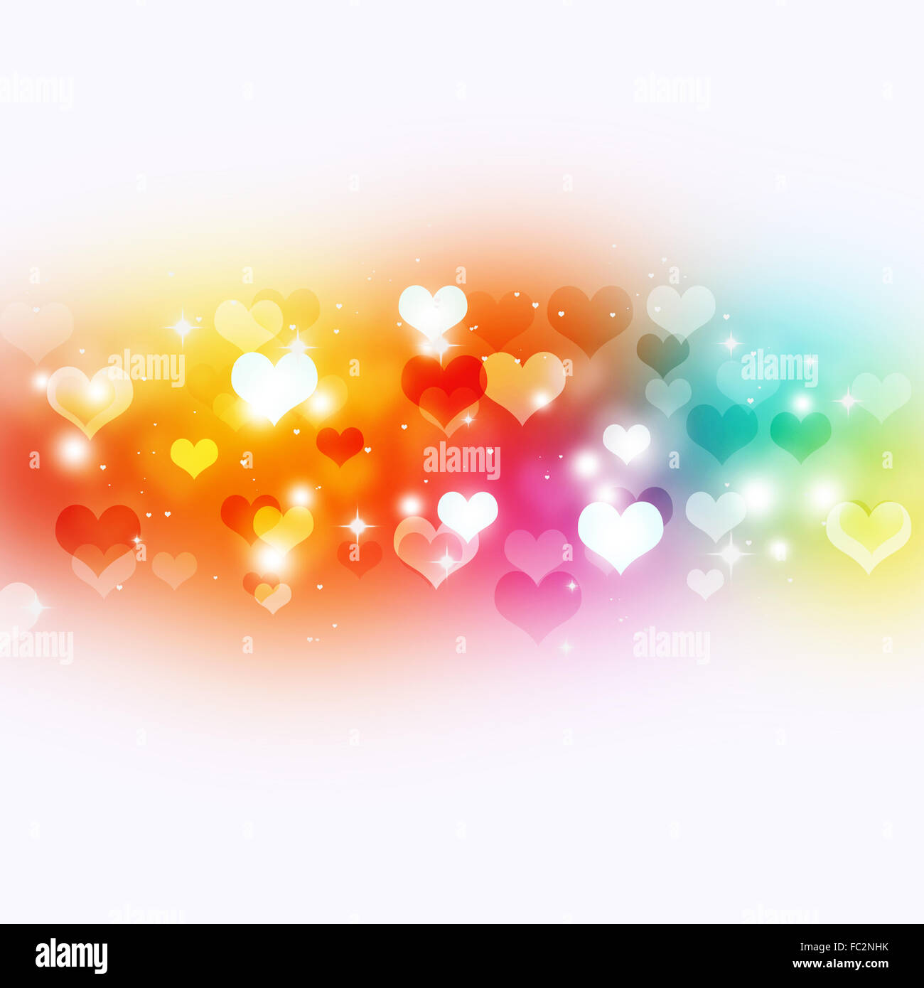 valentine multicolor background with blurred lights and hearts Stock Photo