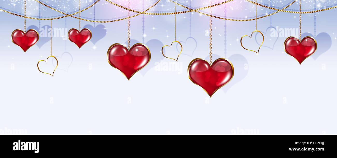 abstract lovely valentine red hearts bright wide banner Stock Photo