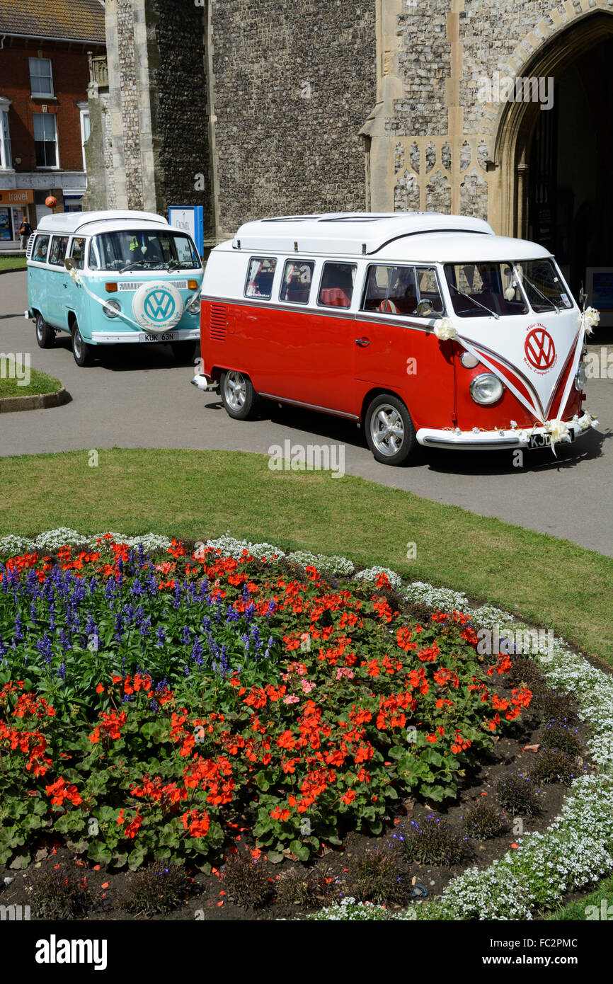 Two VW camper vans parked at Churchyard  in the seaside resort of Cromer North Norfolk England t Stock Photo