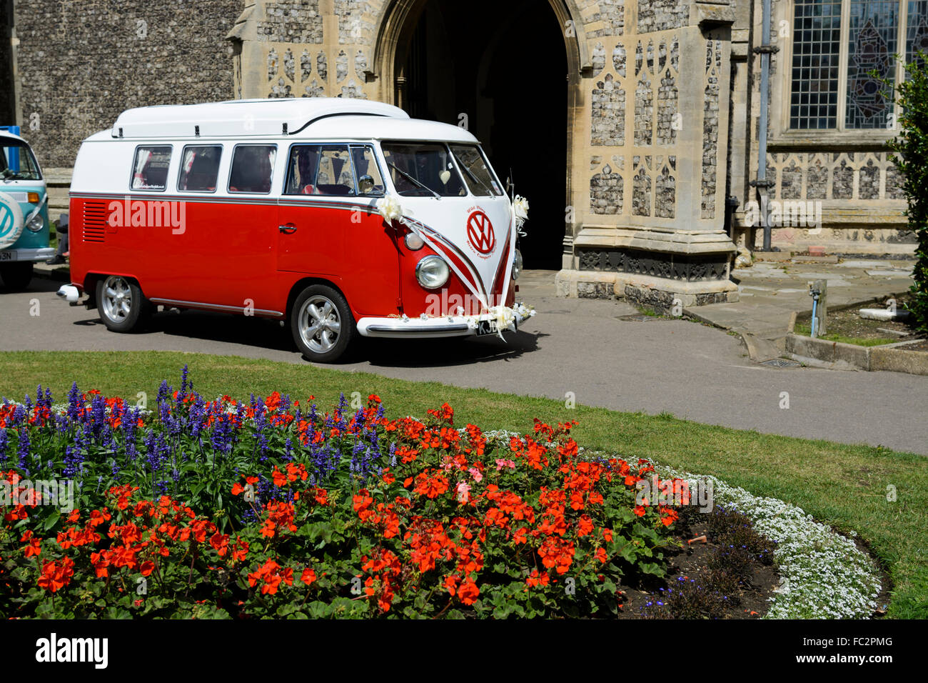 VW camper van parked at Churchyard  in the seaside resort of Cromer North Norfolk England t Stock Photo