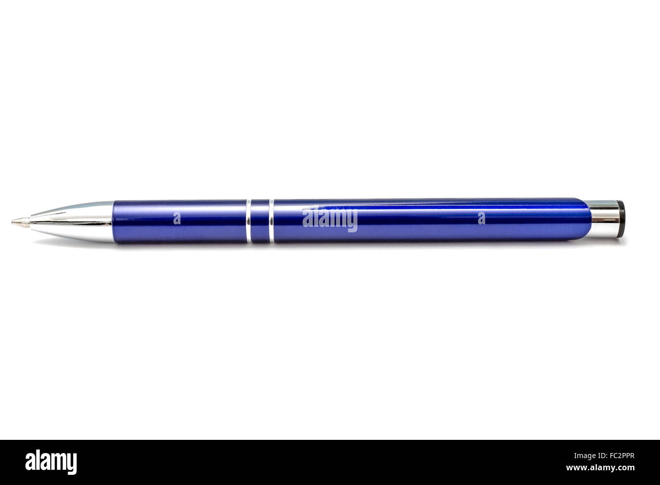 Blue ballpoint pen on white Stock Photo